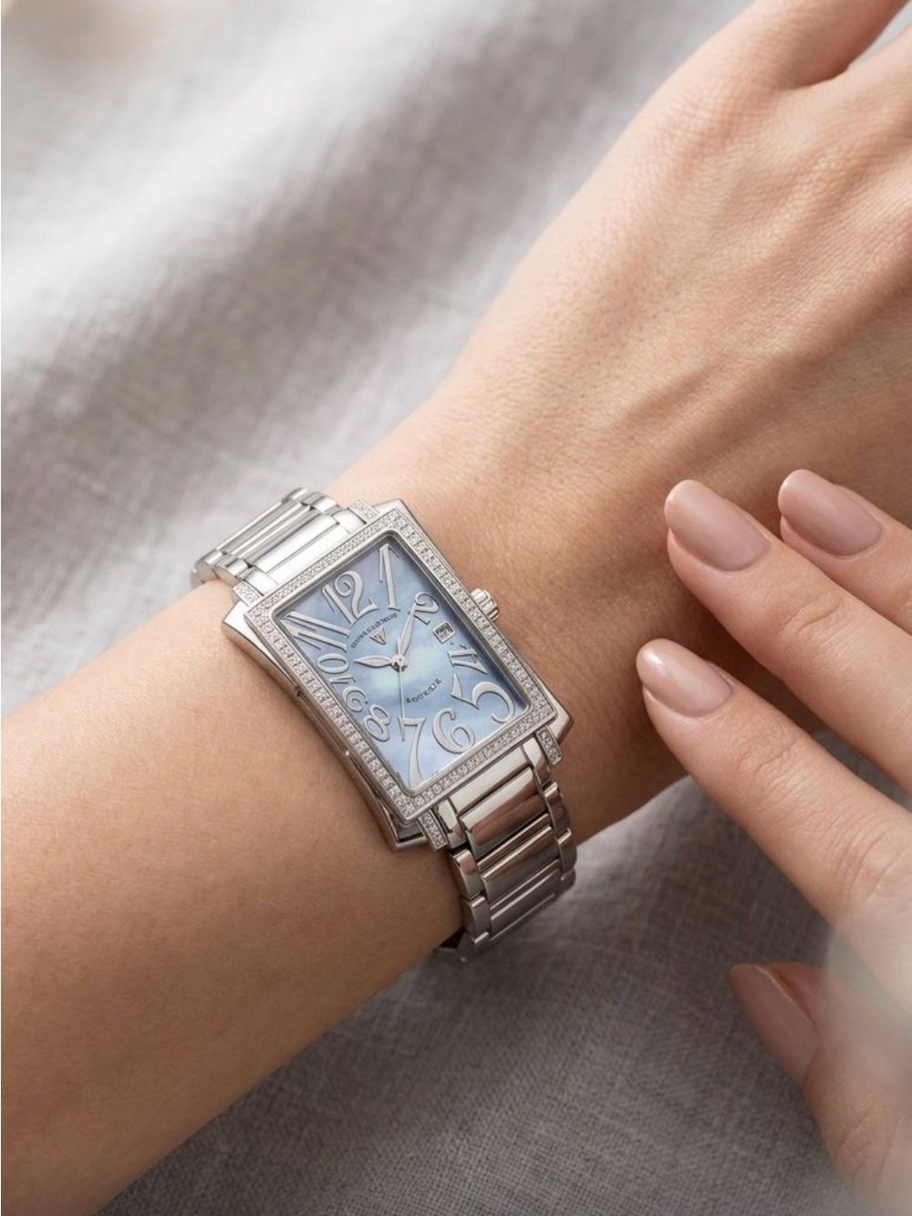 Swiss Legend Silver Watch with Blue Mother-of-Pearl Dial
